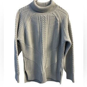 Gap Cotton Cable Knit Textured Pattern Sweater Grey Thick Turtle Neck Size M